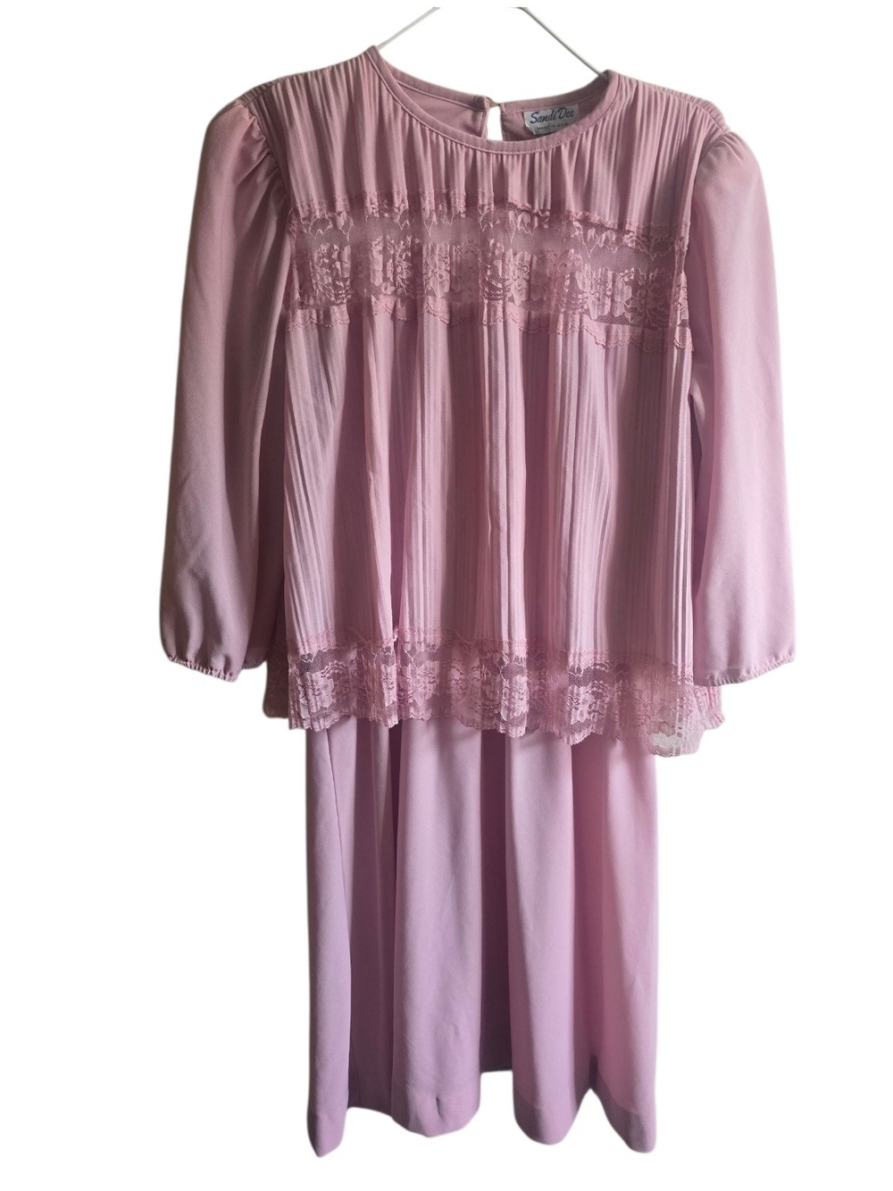 Vintage Sandi Dee Pastel Pink Pleated Layered Dress – Size 11/12
